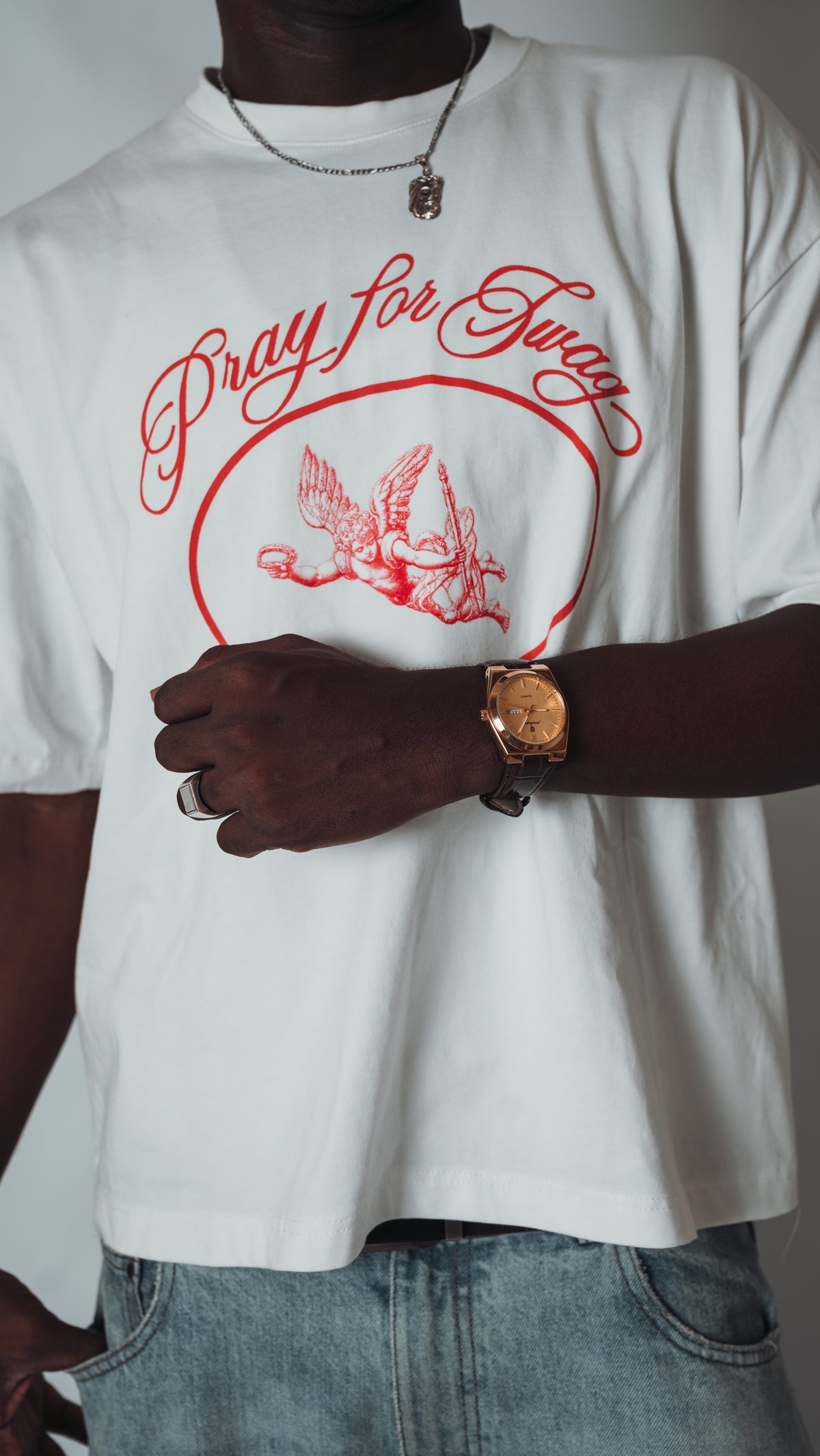 PRAY FOR SW4G Cropped Tee — White